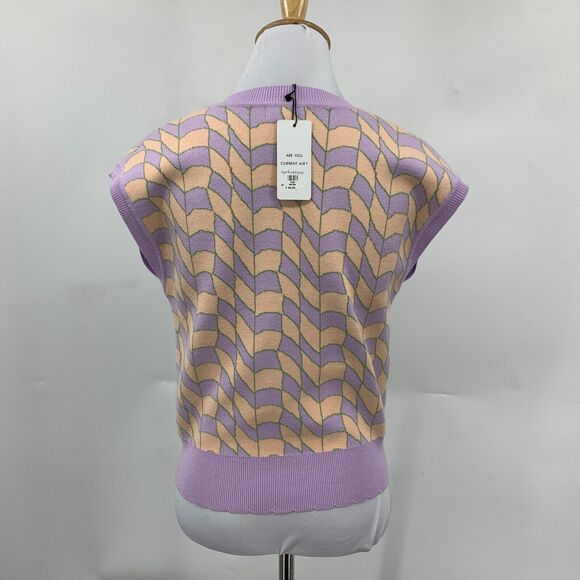 Current Air Sweater Women L Large Lilac Creamsicle Funky Ribbed Knit V Neck Vest - Picture 5 of 13